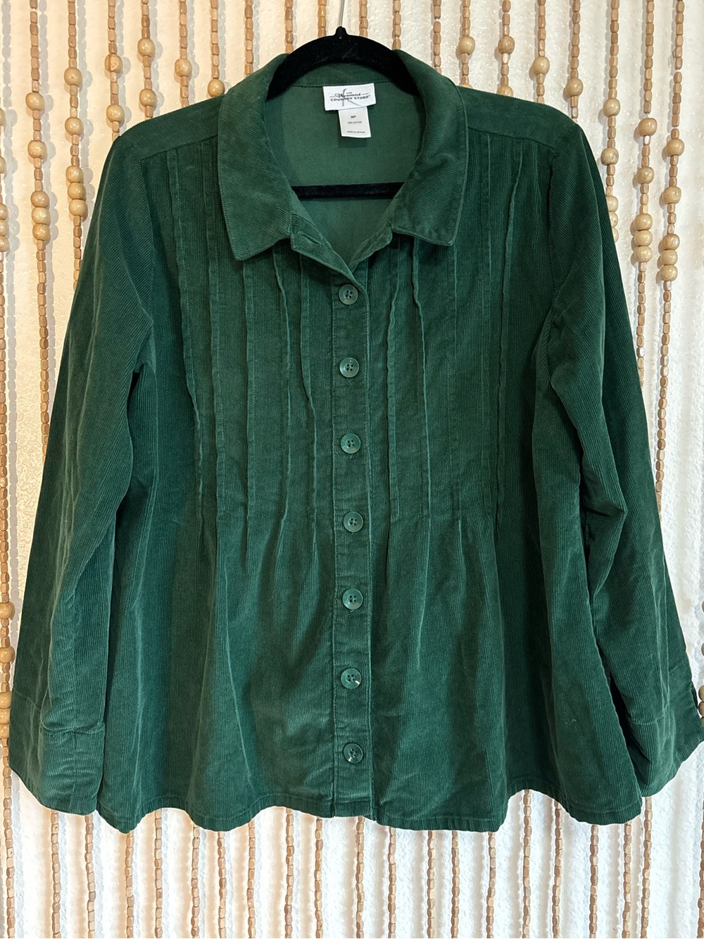 Vintage The Vermont Country Store Emerald Green Corduroy Collared Pleated Jacket